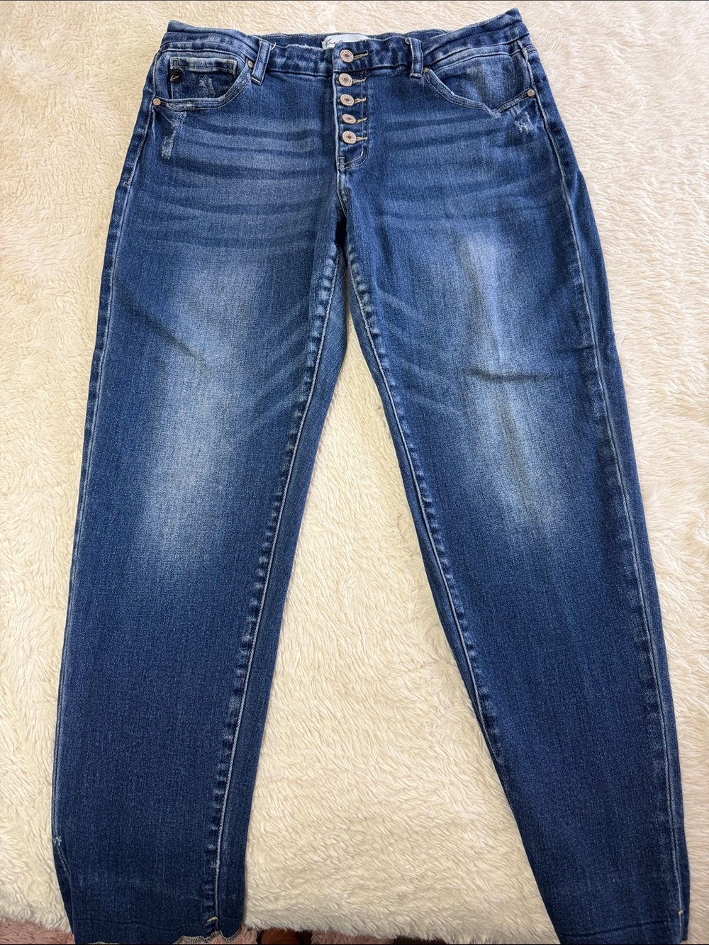 KanCan Women's Dark Blue Boyfriend Jeans with Button-Fly
